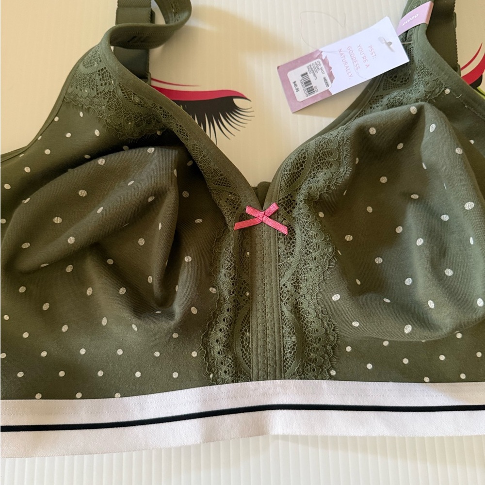 Olive Polka Dot Lace Trim Bra